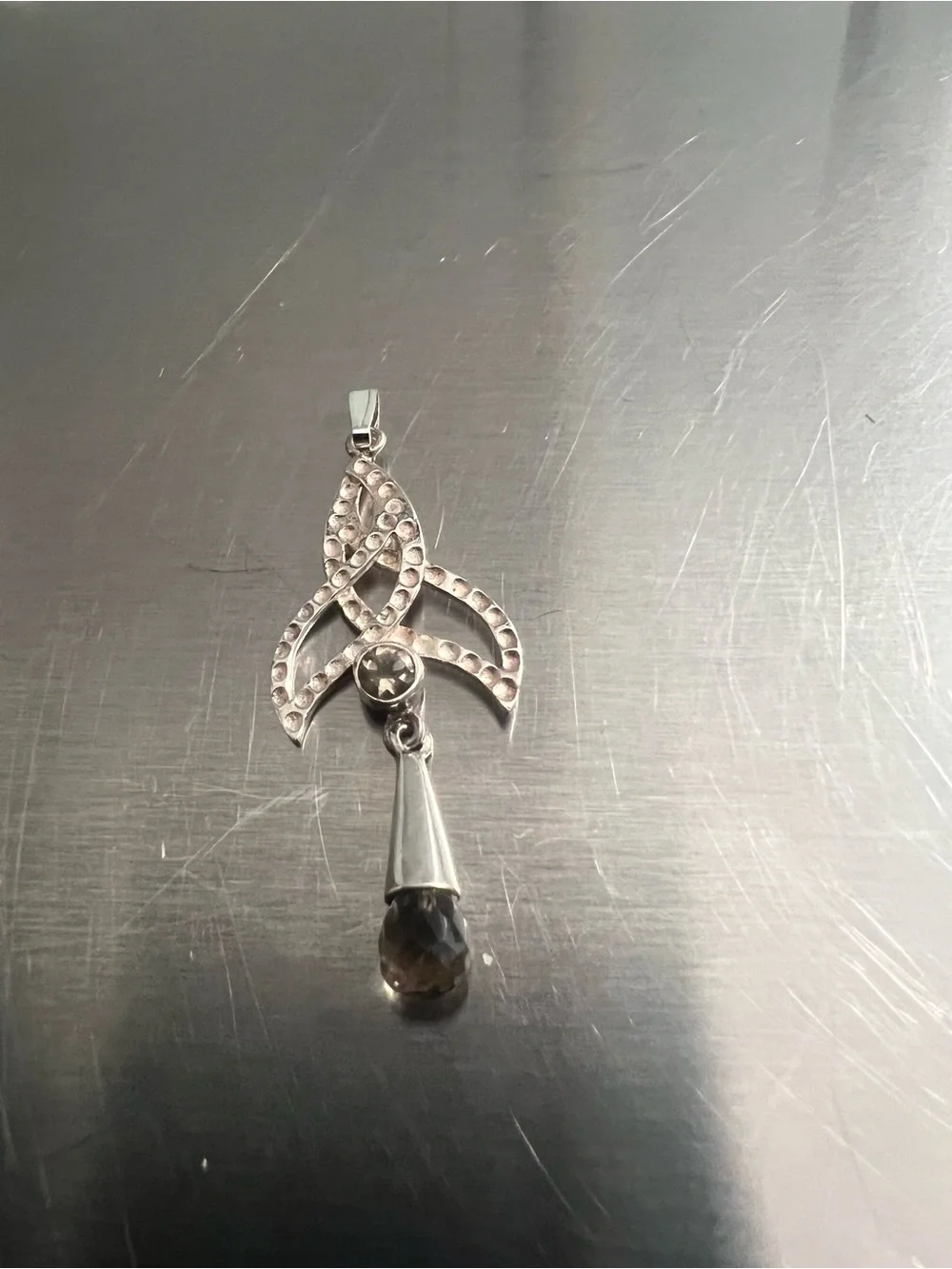 Sterling Silver Smoky Quartz Teardrop Pendant - Unbranded